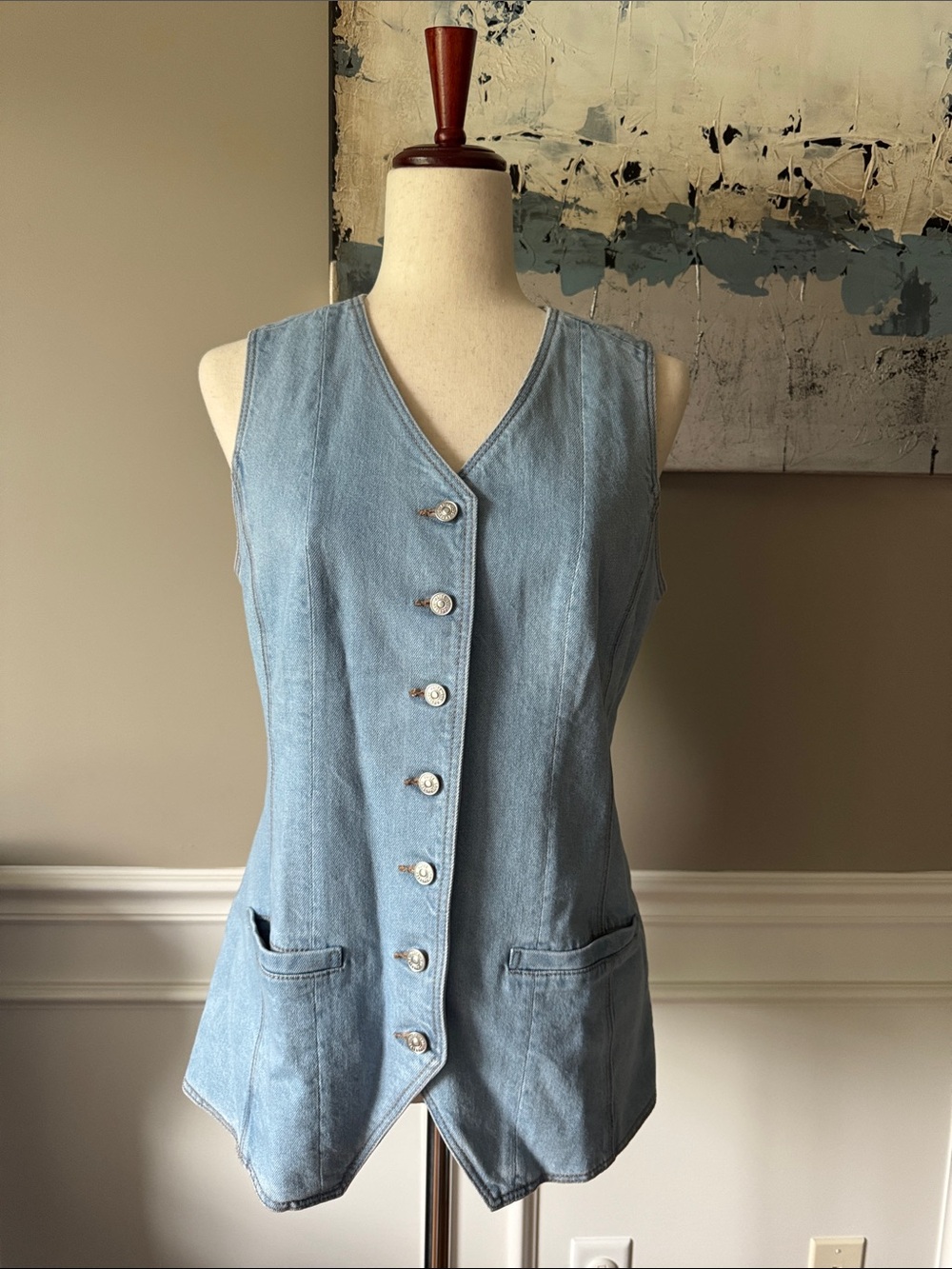 Yasmin PAIGE Light Blue Denim Button-Front Vest Size 6